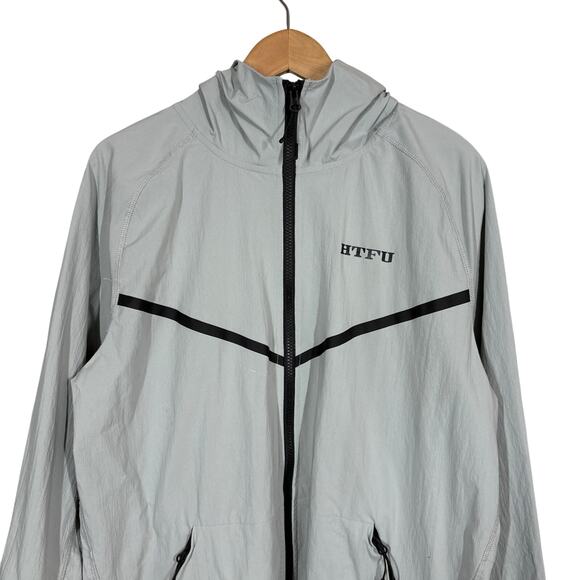 HTFU Track Jacket Full Zip Athletic Sport Silver Gray Pockets Hoodie Hood - XL - Picture 2 of 6